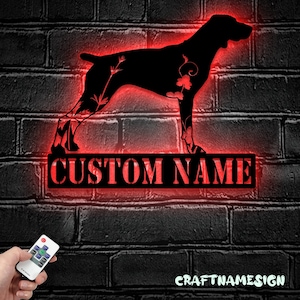 Custom FLoral Pointer Dog Metal Wall Art LED Light - Personalized Flower Dog Lover Name Sign Home Decor - Ideal for Home Decor & Gift