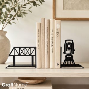 Civil Engineering Bridge and Surveying Total Station Metal Bookends for Surveyor, Structural Engineer Office Decor Gift
