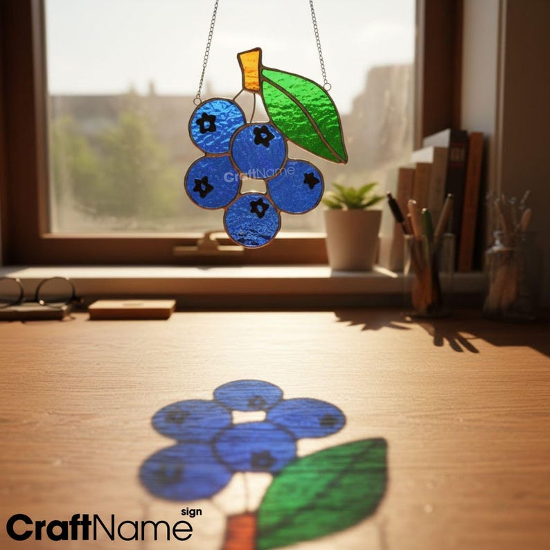 Paper Chain Blueberry Handmade Blueberry Stained Glass Suncatcher Window Hanging, Cute Fruit ...