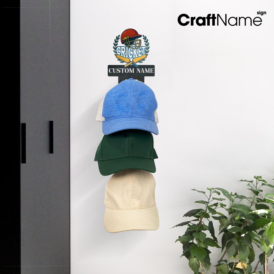 Custom Hat Rack With Cricket Metal Sign, Metal Wall Hook for Hats, Cap ...