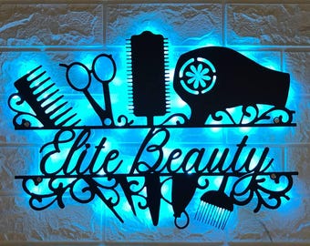 Custom Hair Salon Metal Wall Art LED Light - Personalized Hair Stylist Name Sign Decor - Hair Stylist Gifts - Gift For Hair Stylist
