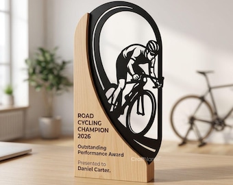 Personalized Road Cycling Trophy Award, Bike Race Award Plaque, Cyclist Champion Gift for Bike Club Team