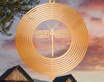 Dragonfly Copper Wind Spinner for Garden and Yard Decor, Hanging Windspinner Outdoor Art, Gift for Gardeners and Nature Lovers