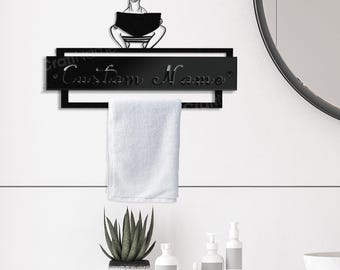 Personalized Deer Reads Book in Toilet Metal Bathroom Wall Shelf, Towel Wall Holders, Paper Towel Wall Hook, Sign for Towel Hangers Decor