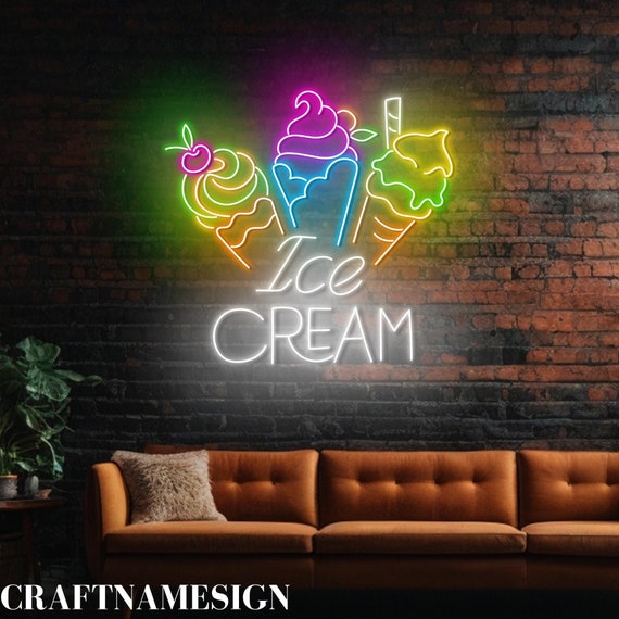 Colorful Ice Cream Led Sign, Ice Cream Dessert Neon Sign, Custom