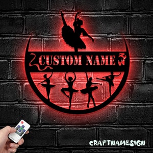 Custom Modern Dance Metal Wall Art LED Lights | Personalized Girl Ballet Dancing Name Sign |Home Decor Dancer Kids Nursery | Decoration