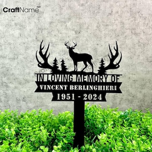 Personalized Deer Hunting Memorial Stake, Custom Metal Grave Marker and Cemetery Sign for Dad Tribute, Hunter Loss, Dad Lost
