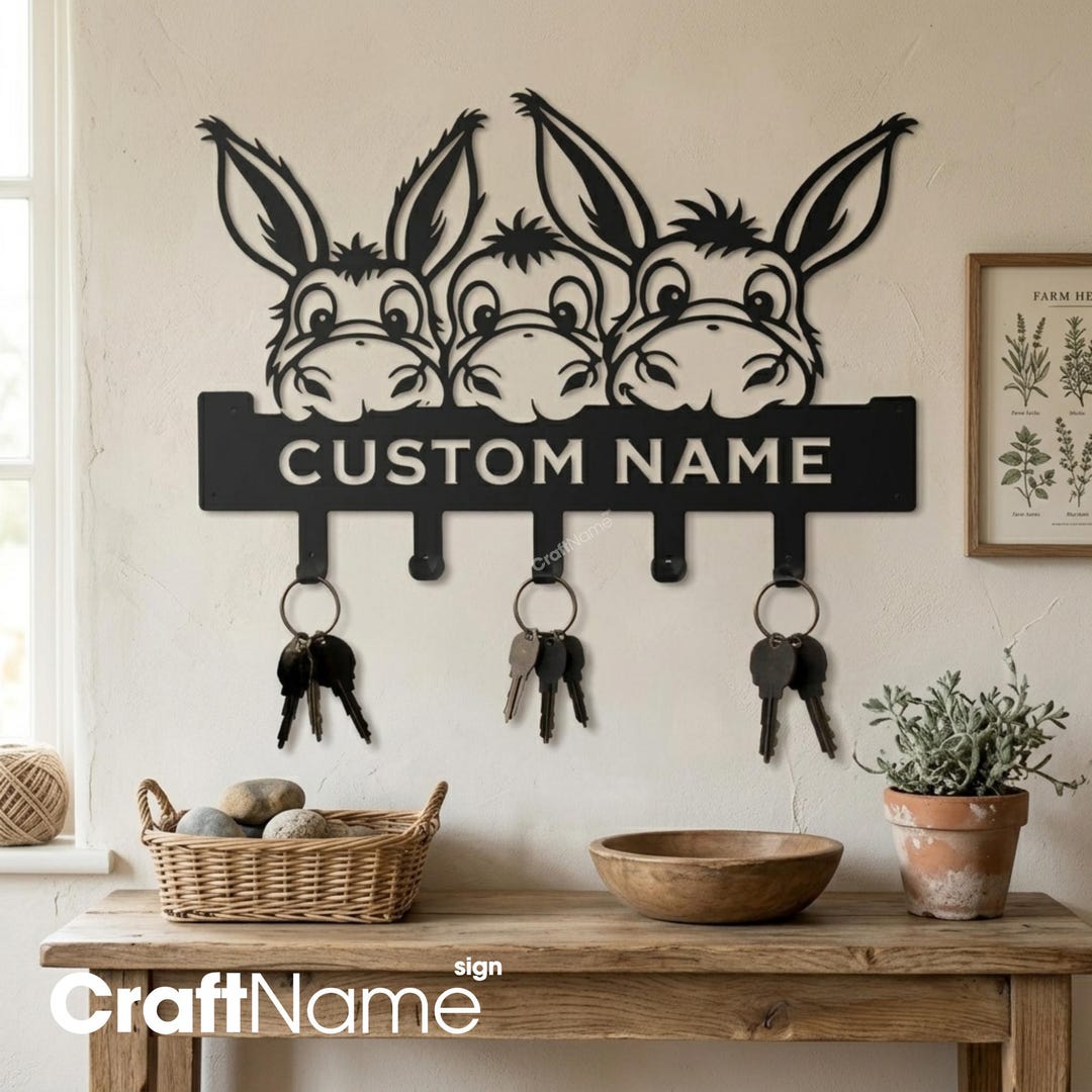 Custom Donkey Key Holder, Farm Animal Wall Hook Rack for Entryway or ...