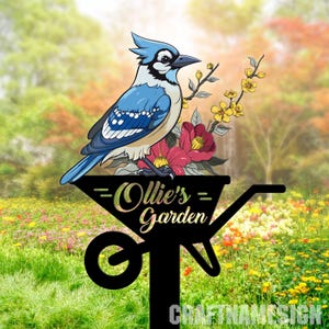 Personalized Blue Jay Bird Metal Garden Stake, Blue Jay Bird Garden Stake Decor, Blue Jay Lover Garden With Stake, Mom&#39;s Garden Gift