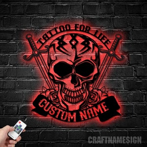 Custom Tattoo Artist Metal Wall Art LED Light, Tatto Studio Metal, Personalized Ink Studio Name Sign Home Decor, Ideal for Home Decor & Gift