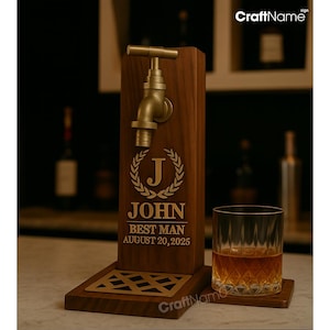 Personalized Engraving Wooden Whiskey Dispenser, Custom Name Bourbon Dispenser for Home Bar Pub Decor, Beverage Decanter, Groomsmen Gifts