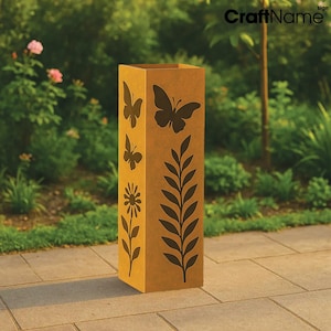 Rusty Butterfly and Flower Garden Column, Rustic Yard Sculpture, Outdoor Garden Art, Metal Garden Decoration, Well Cover for Yard Decor