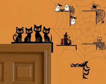 Halloween Black Cat Door Corner Metal Decor, Custom Cat Door Topper for Halloween Haunted Party Wall Decor, Perfect Gift for Cat Lovers