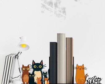 Custom Funny Cats Metal Bookend for Cat Lovers Office Decor, Cat Metal Stand for Books, Modern Book Holder, Book Ends, Christmas Gifts