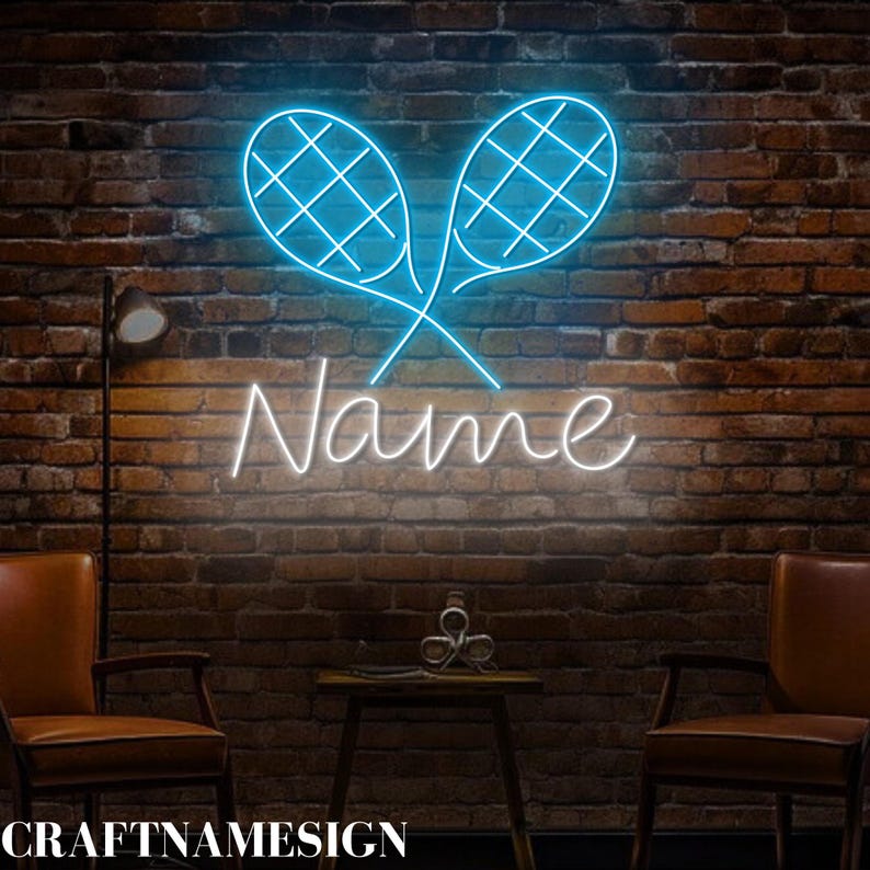 Lettering On Racket Word Custom Tennis Neon Sign, Tennis Racket Led Sign, Custom Neon Light for ...