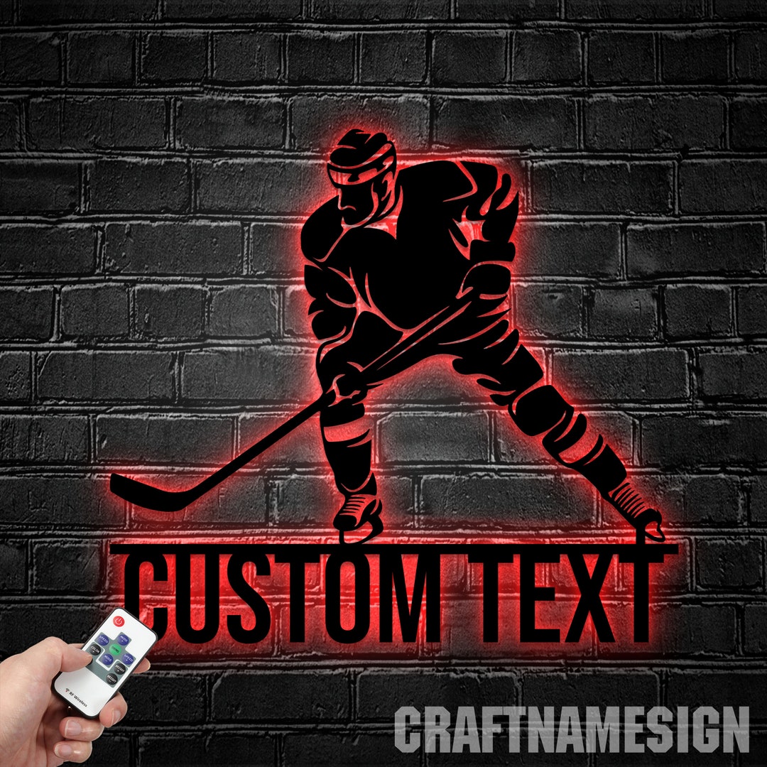Personalized Hockey Metal Wall Art LED Light, Hockey Metal Sign, LED