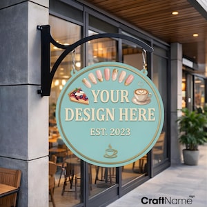 Custom Metal Hanging Sign, Personalized Storefront Business Sign, Morden Outdoor Shop Decor with Bracket
