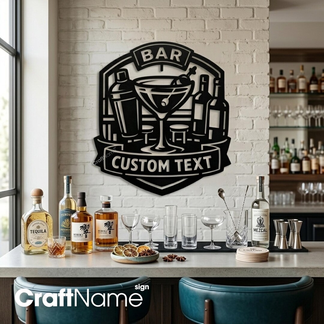 Custom Cocktail Bar Metal Sign, Personalized Wall Art for Pub or Lounge ...