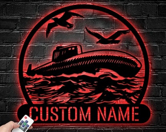 Custom Submarine Metal Sign, Submarine Metal LED Decor, Personalized Submarine Lover Name Sign, Submarine Metal Led Light Wall Decor