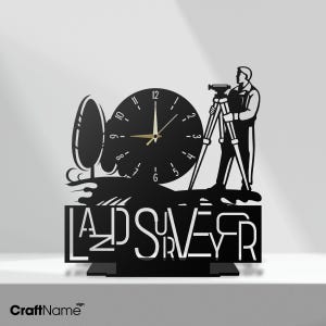 Land Surveyor Tabletop Clock Metal Sign, Personalized Surveyor Metal Clock For Desk, Corporate Gifts, Land Surveying Metal Desk Office Clock