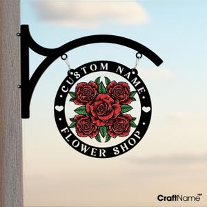Gepersonaliseerde bloemenwinkel voordeur metalen stalen hangend bord, bloemist metalen wandhanger, bloemenwinkel open buiten muur kunst decor