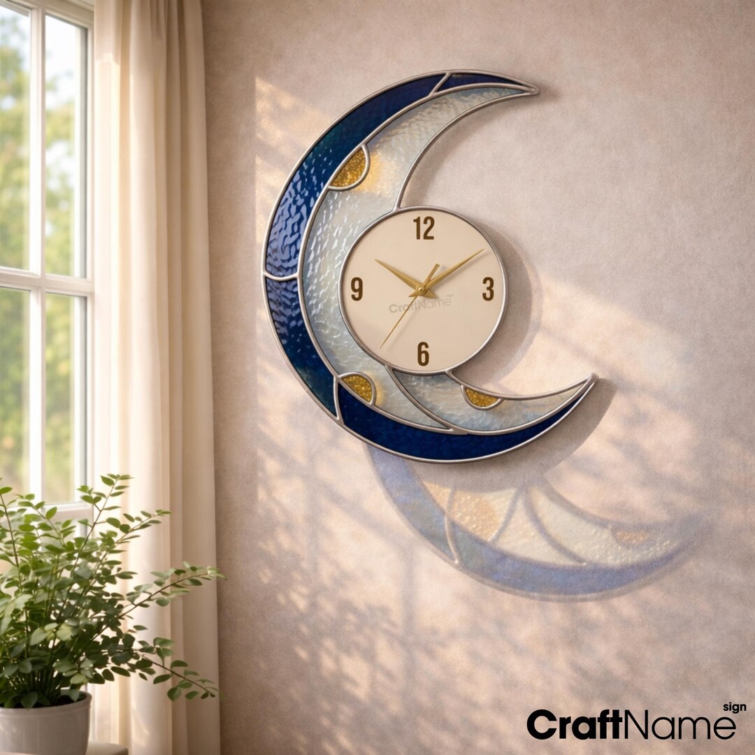 Celestial Crescent Moon Wall Clock Stained Glass Decor for Spiritual ...