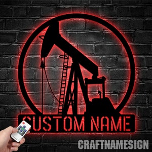 Custom Oil Field Metal Wall Art LED Light, Personalized Oil Field Worker Name Sign Home Decor, Oil Field Wall Decor, Gift For Derrickhand