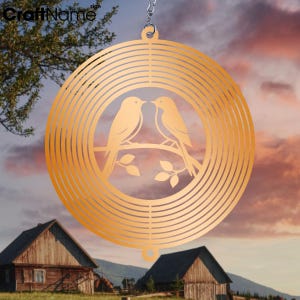 Lovebirds Copper Wind Spinner for Garden Decor, Hanging Metal Yard Art Wind Spinner Outdoor, Gift for Couple, Wedding or Anniversary