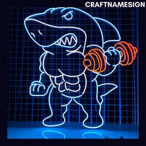 Muscle Shark Man Neon Sign, Shark Body Builder Led Sign, Custom Neon Sign, Shark Lover Gifts, Shark Gym Club Wall Art, Fitness Man Cave Sign