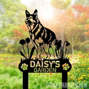 Personalized German Shepherd Dog Metal Memorial Garden Stake, Custom Pet Grave Marker Name Sign, Remembrance Stake Decor, Dog Loss Gift
