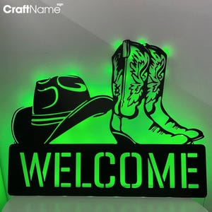 Custom Cowboy Boots Hat Metal Sign For Cowboy Bar Decor, Cowboy Boots Led Sign, Personalized Cowboy Name Metal Sign, Cowboy Lover Gifts