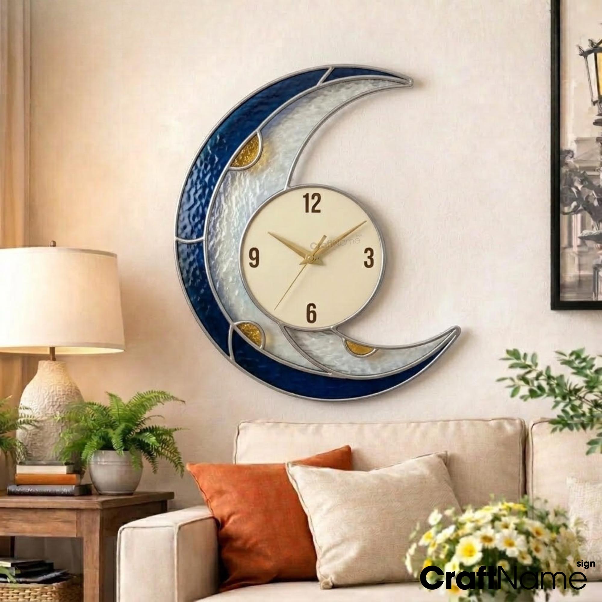 Celestial Crescent Moon Wall Clock Stained Glass Decor for Spiritual ...
