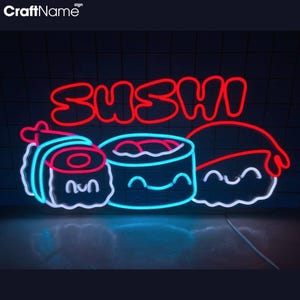 Cute Sushi Neon Wall Led Light, Japanese Sushi Led Sign, Custom Neon Sign, Japanese Sushi Restaurant Wall Decor, Sushi Store Wall Art