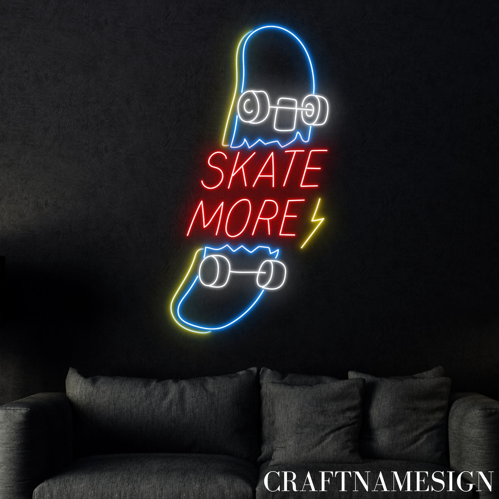 Skate Router Signs Skate More Led Sign, Skateboarding Lover Club Neon Sign, Custom Neon ...