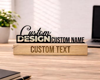 Custom Wooden Desk Name Plate with Company Name or Logo, Personalized Office Decor