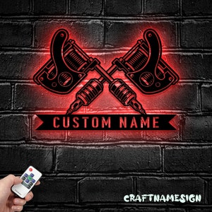 Custom Tattoo Artist Metal Wall Art LED Light - Personalized Ink Studio Name Sign Home Decor - Ideal for Home Decor & Gift