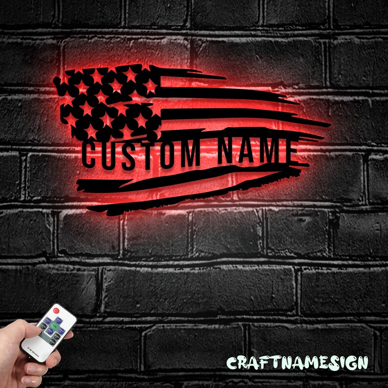 Custom Distressed USA Flag Metal Wall Art LED Light - Personalized ...