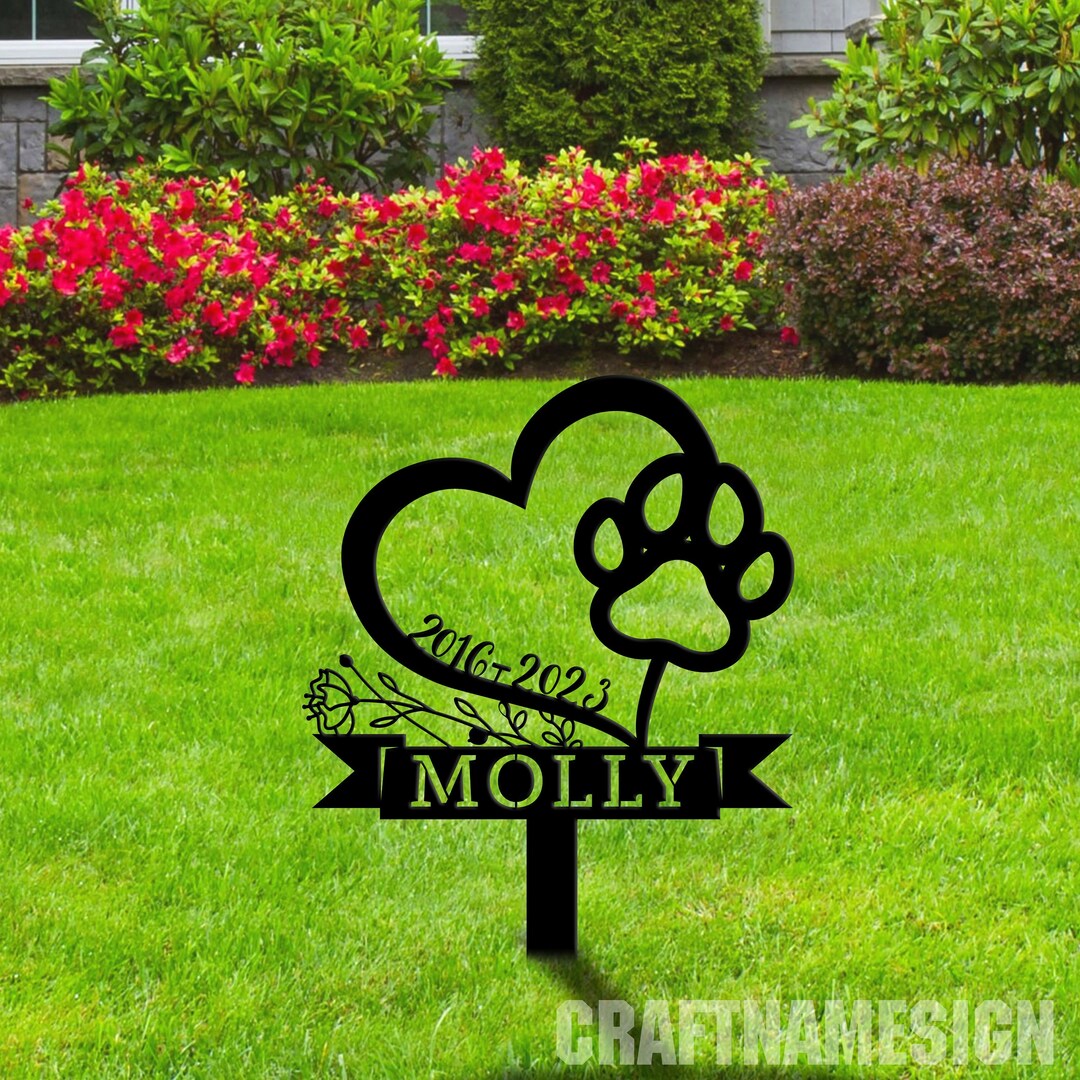 Custom Pet Memorial Stake With Heart and Paw, Memorial With Stake, Pet