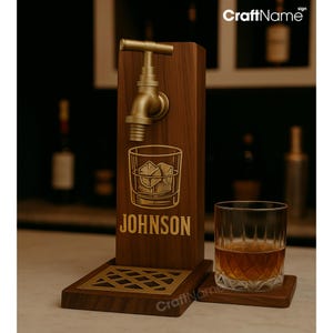 Engraving Wooden Whiskey Dispenser, Personalized Name Liquor Dispenser for Home Bar Pub Decor, Beverage Decanter, Gift for Husband and Dad