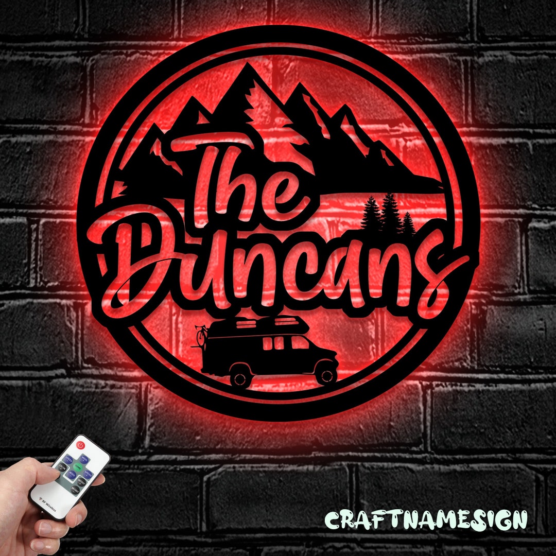 Custom Family Camping Car Metal Wall Art LED Light Personalized Happy