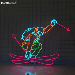 Man Skiing Neon Sign, Snowboarding Man Led Sign, Custom Neon Sign For Skiing Lover Bedroom Decor, Skiing Shop Wall Art, Skier Gifts