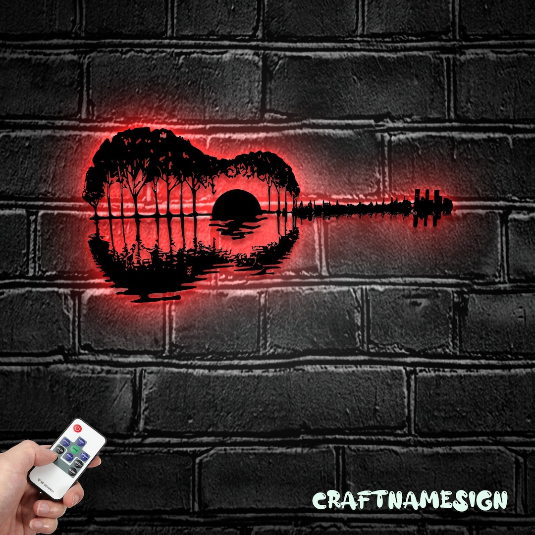 Sunset Guitar Player Metal Wall Art LED Light Guitarist Sign Etsy