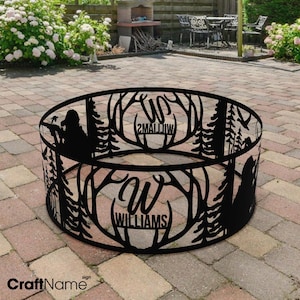 Benutzerdefinierte Metall Feuerstelle, personalisierte Hirsch Jagd Design Feuerring, Camping Camp Bachelorette Dekor, einzigartiges Metall Geschenk für Jäger