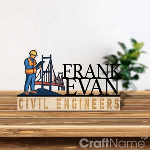 Custom Wooden Desk Name Plate with Civil Engineer Name, Name Plate for Civil Engineer Office, Engraved Name Plaque, Working Space Decor