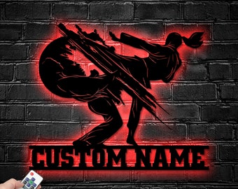 Custom Girl Karate Martial Arts Metal Wall Art with LED Light - Personalized Karate Name Sign Home Ryukyuan Martial Arts Decoration