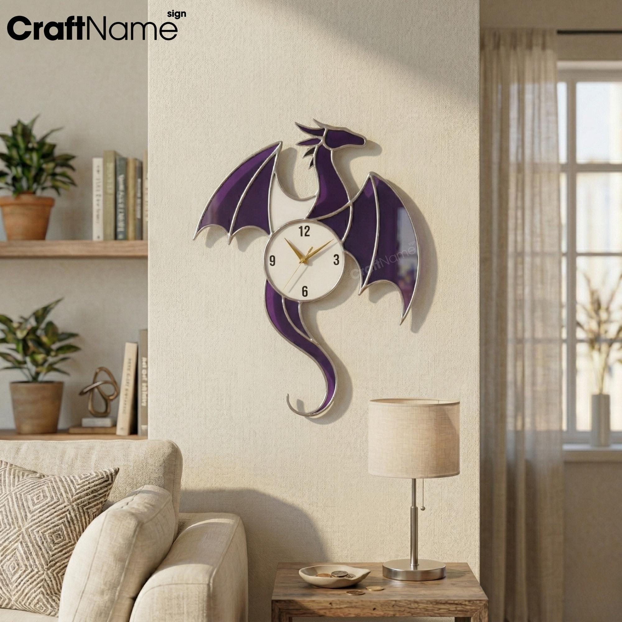 Dragon Stained Glass Wall Clock, Fantasy Art for Game Room or Office ...