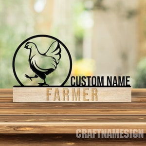 Custom Wooden Chicken Farm Desk Name Plate, Chicken Herdsman Metal Nameplate, Desk Nameplate, Office Decor, Desk Name Plate, New Job Gifts