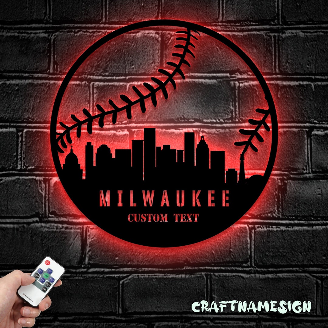 Custom Milwaukee Skyline Baseball Metal Wall Art LED Light ...