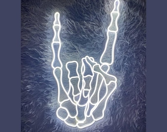 Skeleton Rock Hand Neon Sign, Skeleton Halloween Led Sign, Custom Neon Sign, Spooky Home Decor, Halloween Holiday Wall Art, Halloween Gift