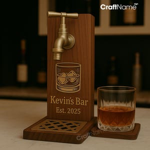 Personalized Engraving Name Wooden Whiskey Dispenser, Liquor Dispenser for Home Bar Pub Decor, Beverage Decanter, Gift for Husband, Dad